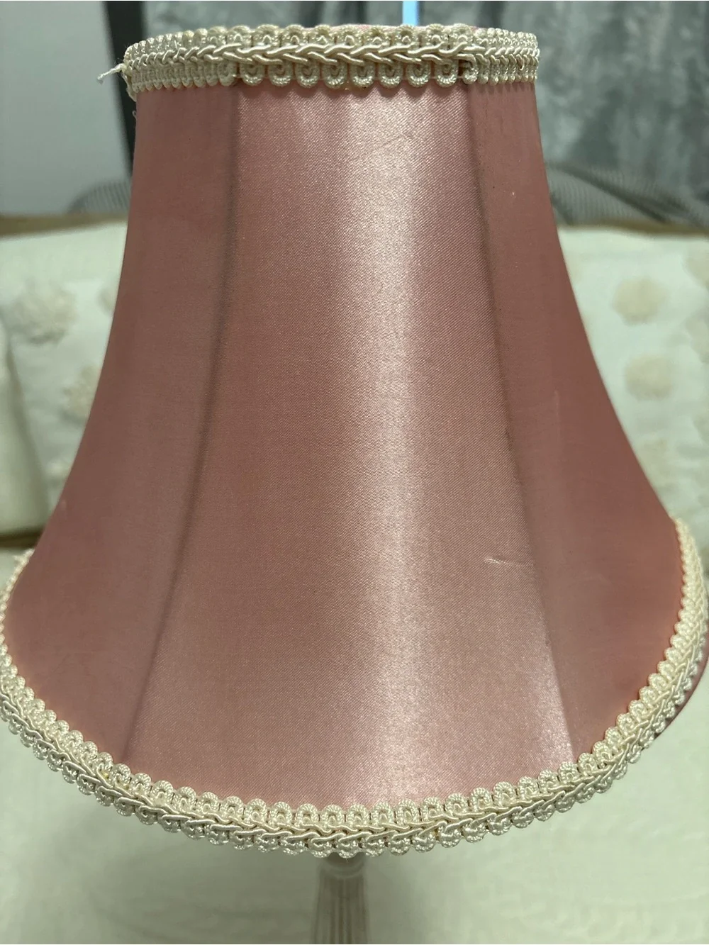 Pink Satin Table Lamp with White Distressed Base